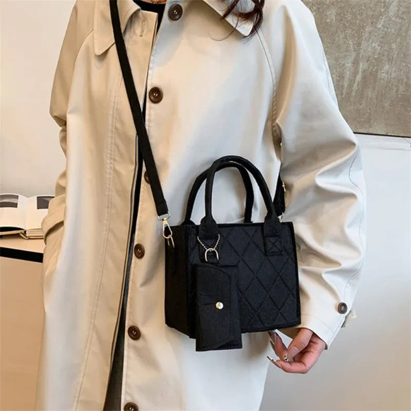 3pcs/set Embossed Women's Handbag Stylish Crossbody Bag Clutch and Wallet, Solid Color Square Shoulder Bag, Fabric for Daily Use