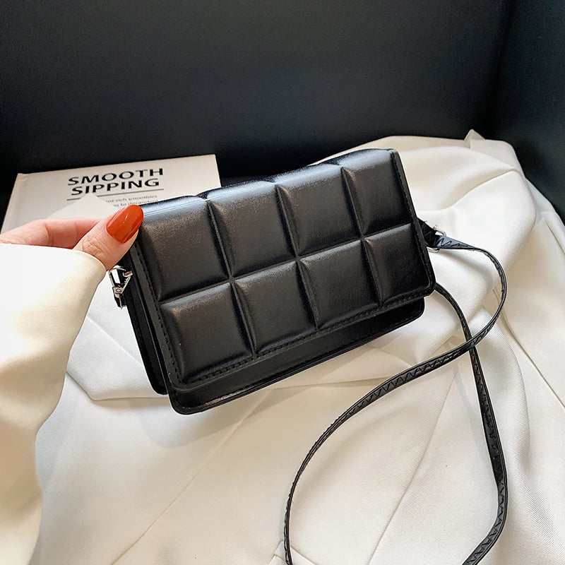 New Solid Color Fashion Shoulder Handbags Female Travel Messenger Bag Plaid Small PU Leather Crossbody Bags For Women