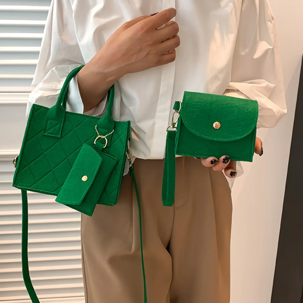 3pcs/set Embossed Women's Handbag Stylish Crossbody Bag Clutch and Wallet, Solid Color Square Shoulder Bag, Fabric for Daily Use