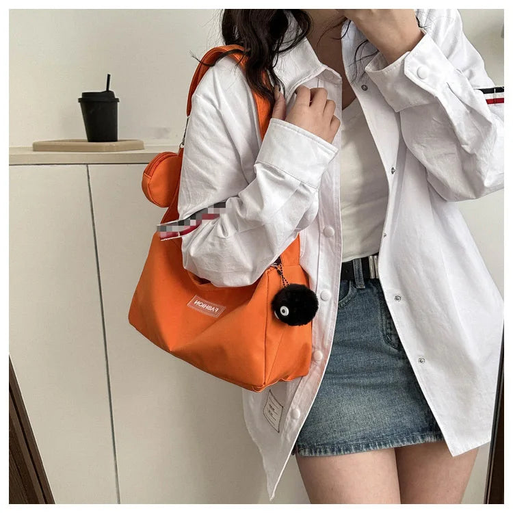 Fashion Crossbody Bag with Round Small Pouch, Versatile Stylish Lightweight Oxford Shoulder Bag for Women Daily Use Work Travel