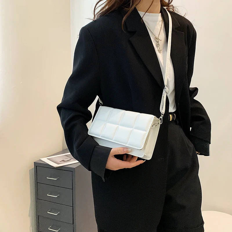 New Solid Color Fashion Shoulder Handbags Female Travel Messenger Bag Plaid Small PU Leather Crossbody Bags For Women