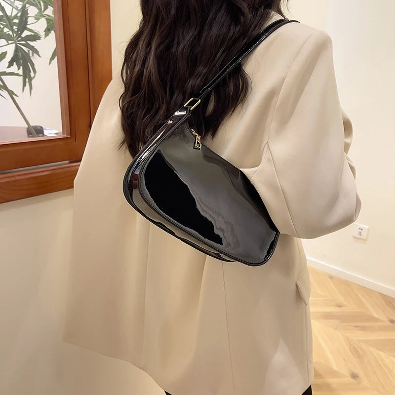 Women's Patent Leather Handbag Versatile Fashion Shoulder Bag Casual Commuting Bag Girl Brand Designer Zipper Small Handbag