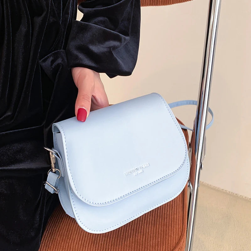 Fashion Flap Saddle Shoulder Bags for Women Solid Color Designer Messenger Handbags Purse Small Female Leather Crossbody Bag