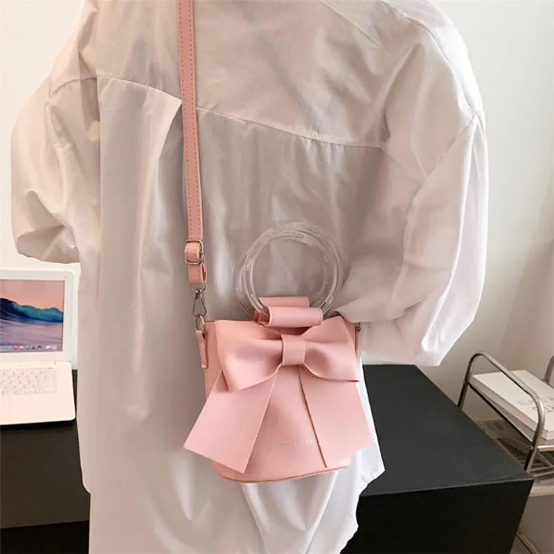 Stylish Women's Bucket Bag with Detachable Strap and Elegant Bow Accent Casual Shoulder Crossbody Bag, Summer Handbag Purse