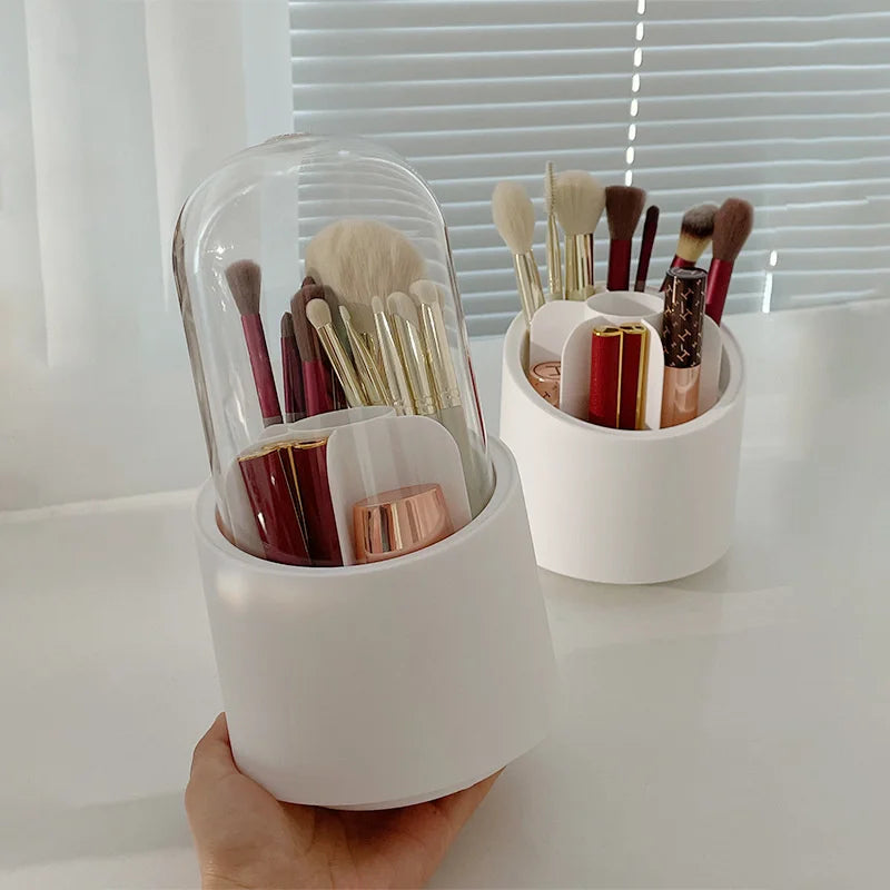 Desktop Cosmetic Brush Organizer 360° Rotating Makeup Brushes Holder 7 Grids Lipstick Eyebrow Pen Holder Eye Shadow Storage Box