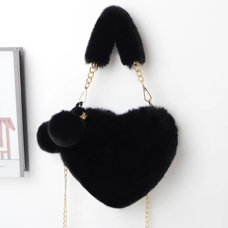 Women Hand Bags New Plush Love Heart Shaped New Fashionable Solid Color Soft Comfortable Purses and Handbags Bags for Ladies
