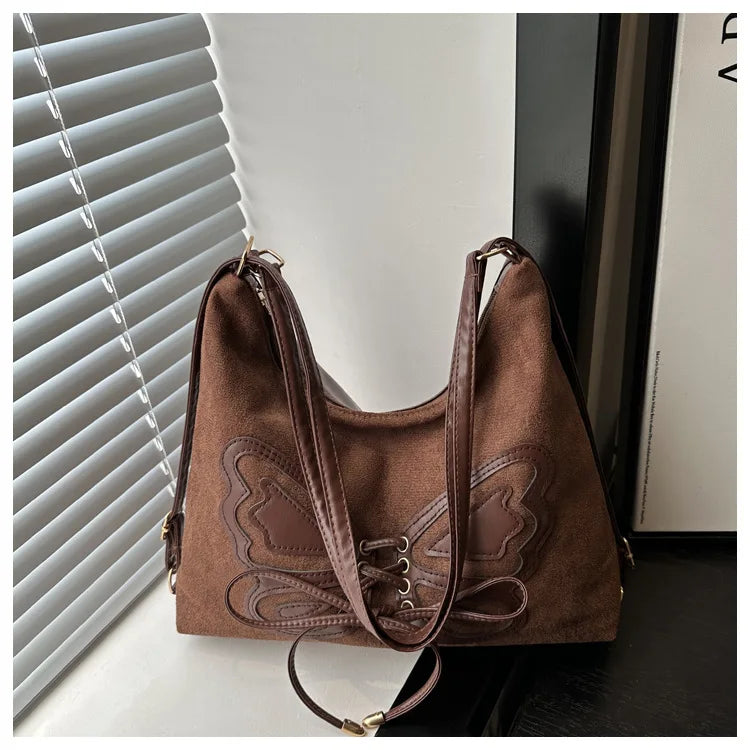 Large Capacity Bow Tie Backpack, New Retro Single Handbag Shoulder Messenger Bag, High Grade Matte Leather Tote Cross Body Bags