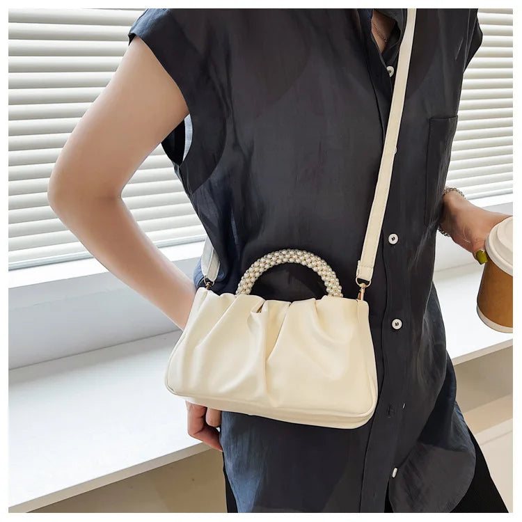 Solid Color Square Pleats Women's Bag Fashionable Cloud Bag, Stylish Soft Surface Handbag, Stylish Single Shoulder Messenger Bag