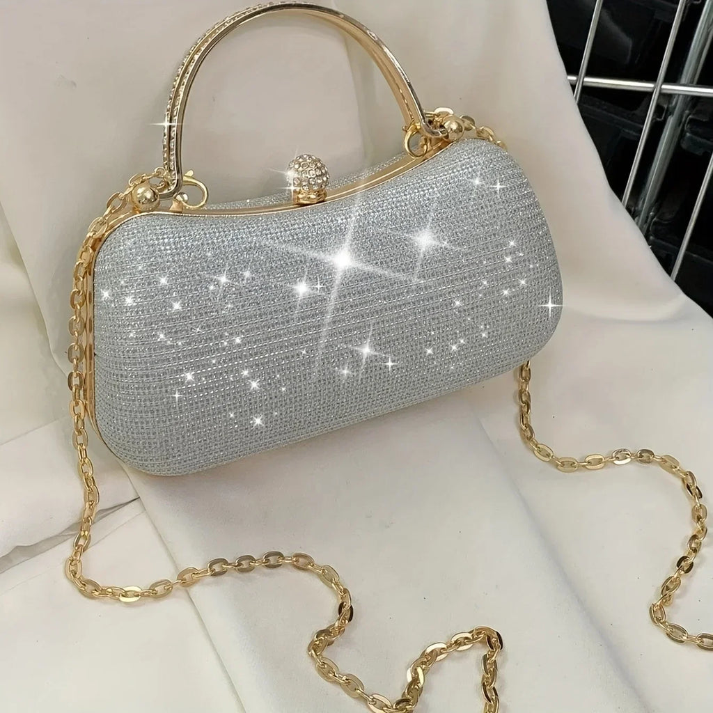 Shiny Mini Evening Bag, Rhinestone Chain Purse, Luxury Glitter Banquet Handbag, Perfect For Party, Wedding, Prom, Dinner/Banquet