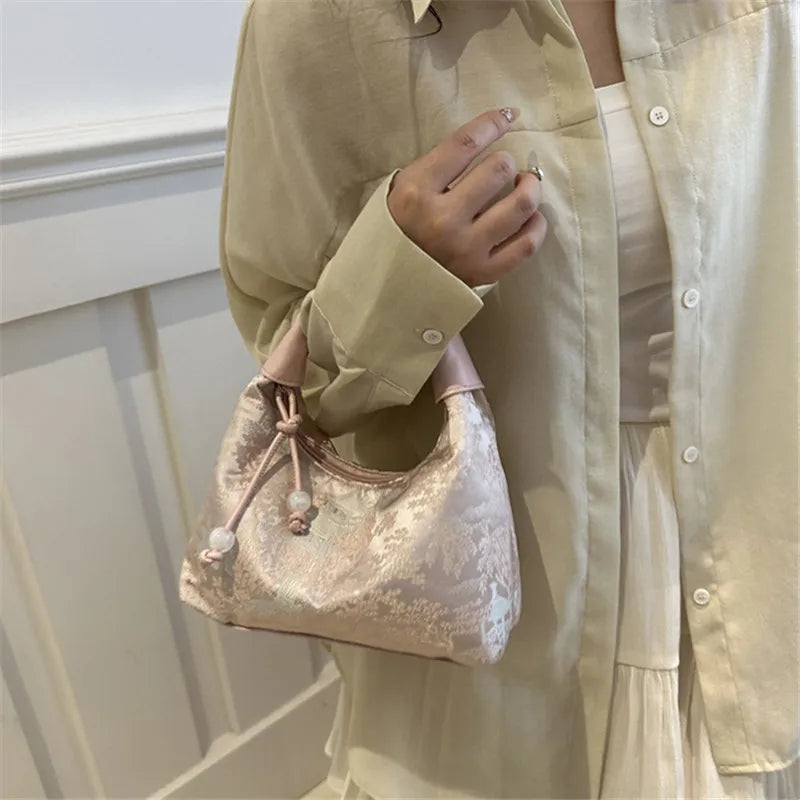 Fashionable Chinese Handbags Fashion Trend Single Shoulder Bag Light Simple Crossbody Bag Random Printed Satin Women's Tote Bag