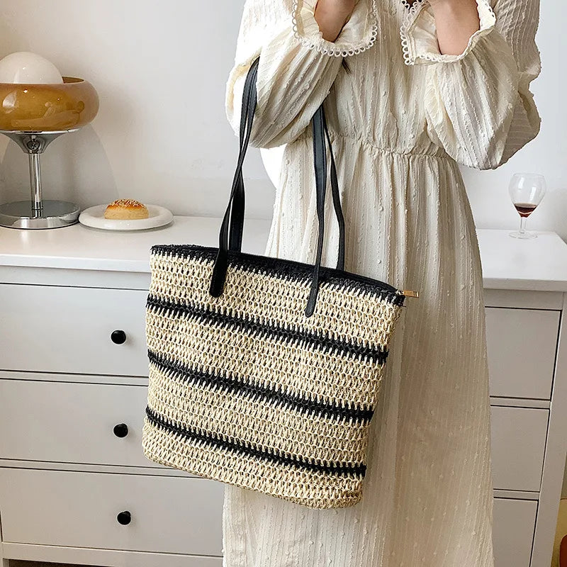 Vintage Straw Rattan Woven Bags Handmade Summer Beach Bags  Ladies Large Capacity Shoulder Bag Bohemia Travel Handbags Totes sac