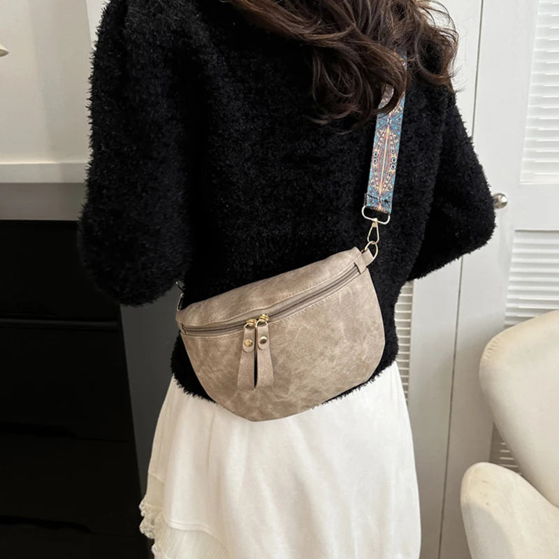 Stylish Hobo Solid Color Satchel Luxury Designer Chest Bag Women's PU Leather Waist Bags Wide Strap Fashion Fanny Shoulder Pack
