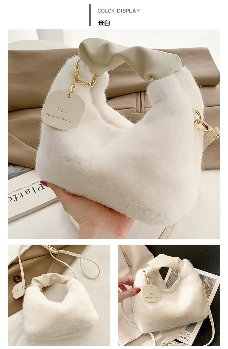 Fashionable Plush Tote Bag, Cute Stylish Women's Handbag Shoulder Crossbody Bag, Suitable for Women Party Banquet Daily Travel