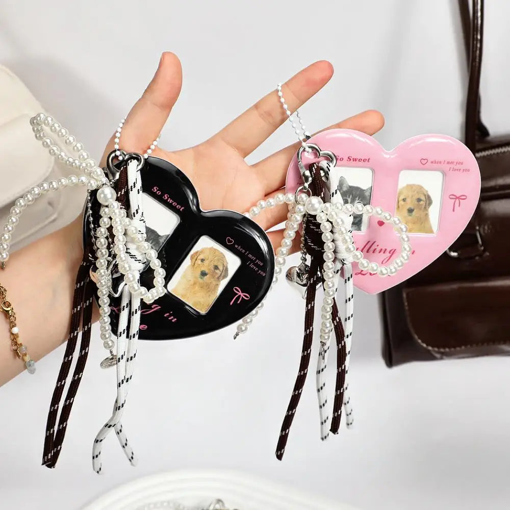 Y2K Red Heart 2 Inch Photo Card Holder Idol Photo Protective Display Sleeves INS Stationery Photo Frame New Bag Pendant Jewelry