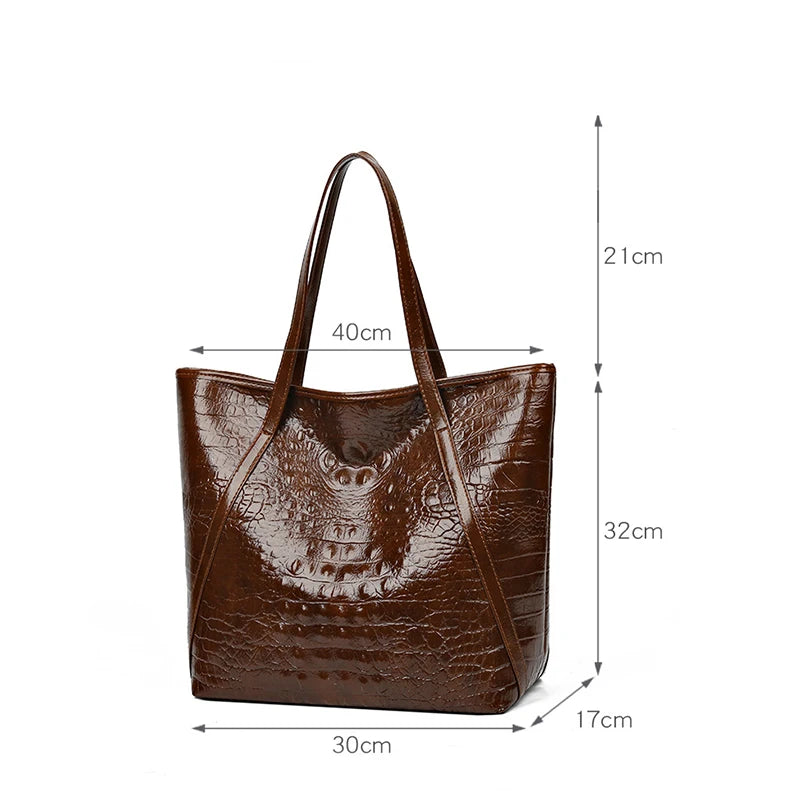 Simple Versatile Crocodile Print Tote Bag Large Capacity Fashion Handbag Vintage Design Shoulder Women's Bag