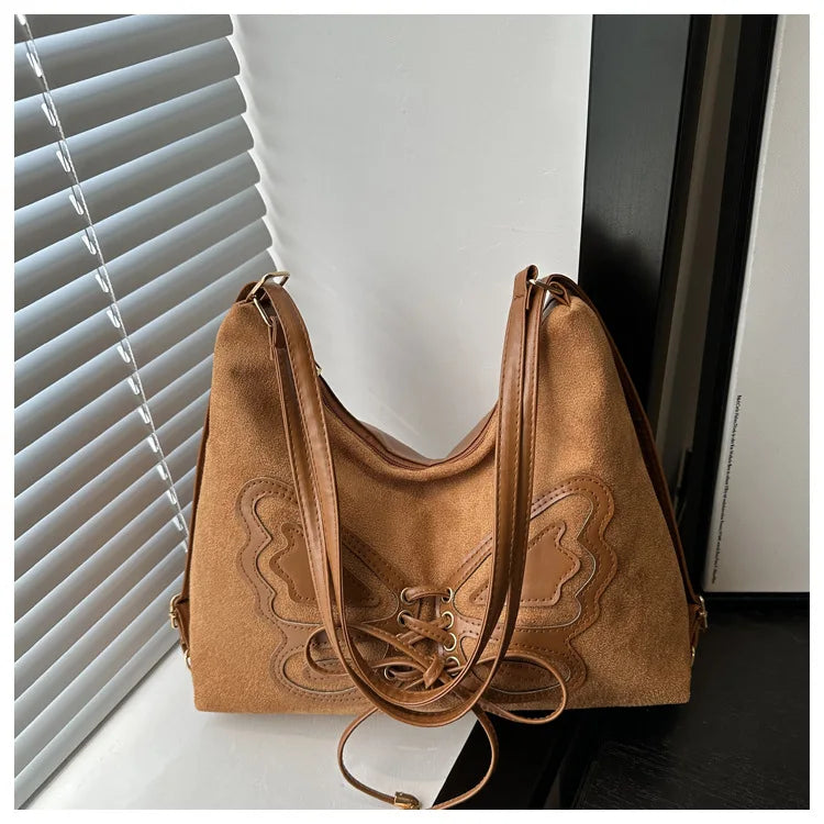 Large Capacity Bow Tie Backpack, New Retro Single Handbag Shoulder Messenger Bag, High Grade Matte Leather Tote Cross Body Bags