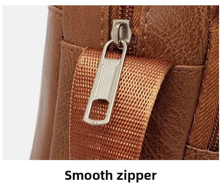 Men's Bag, PU Leather Single Shoulder Bag Multi Layer Zipper Large Capacity Crossbody Bag Daily Use Work Travel Business Commute