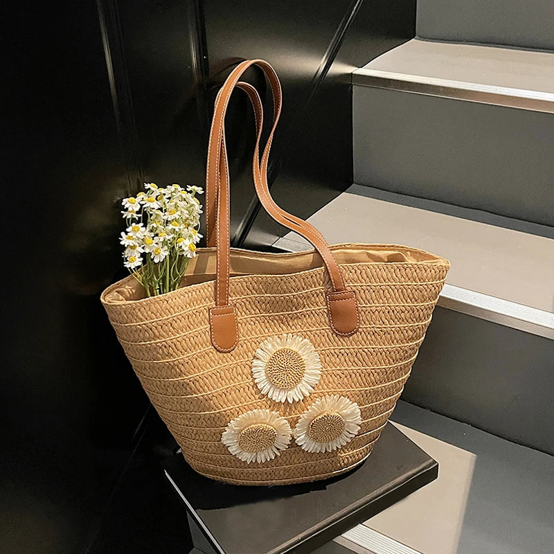 Woven Women Handbag Large Capactity Basket Summer Beach Bag Shopper Tote Ladies Travel Shoulder Underarm Bags