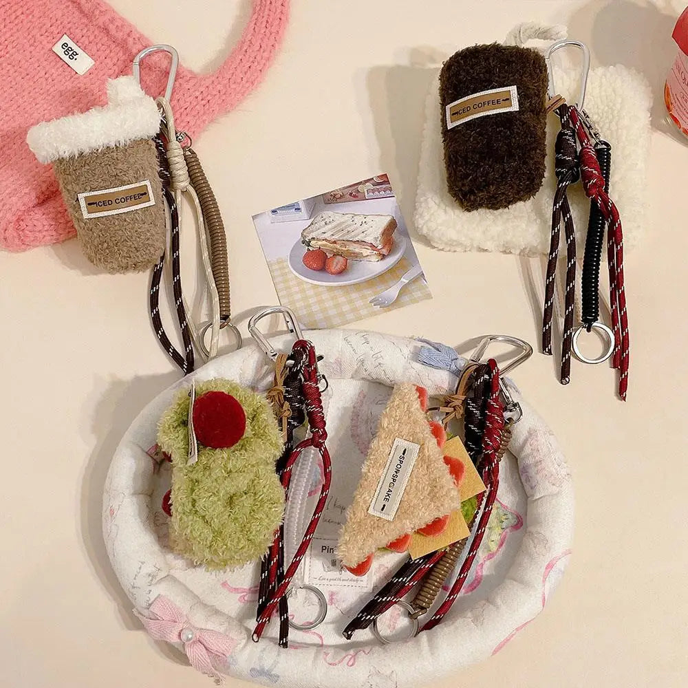 Korean Plush Dessert Sandwich Pendant For Bag Cute Cake Keychain Backpack Handbag Pendant Afternoon Tea Series Bag Charms New
