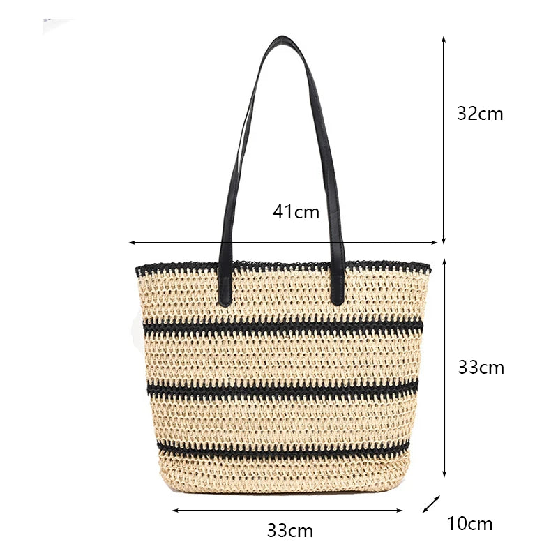 Vintage Straw Rattan Woven Bags Handmade Summer Beach Bags  Ladies Large Capacity Shoulder Bag Bohemia Travel Handbags Totes sac