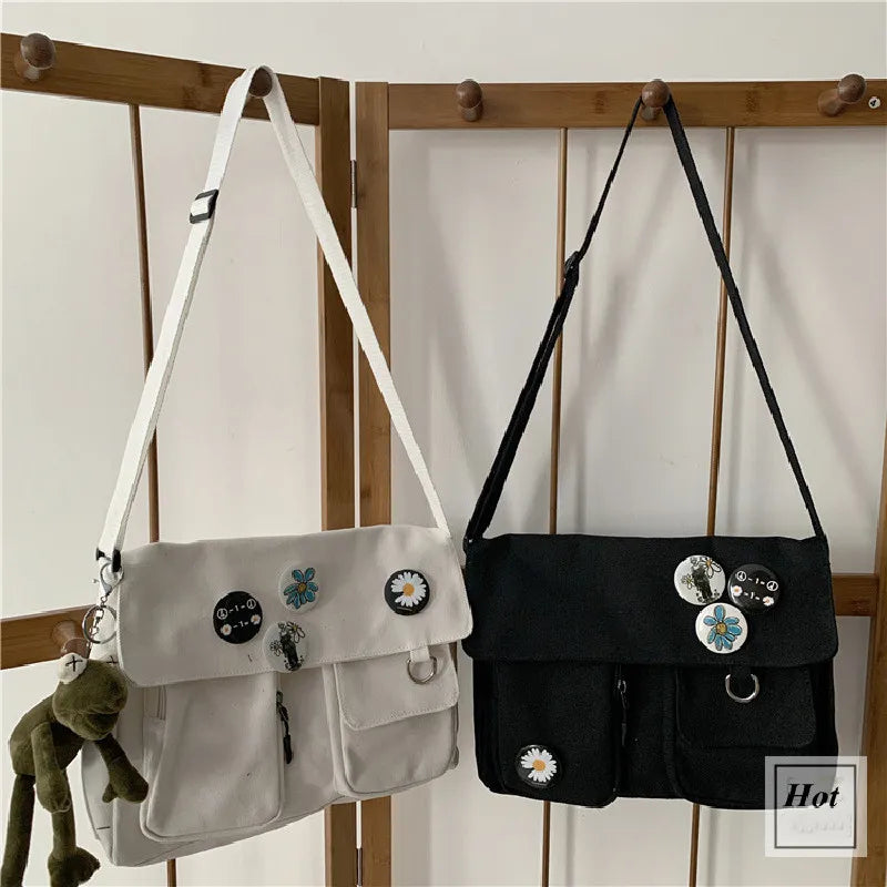Canvas Crossbody Bags Youth Fashion Casual Large Capacity Ladies Shoulder Bag Solid Color Women Messenger Bag