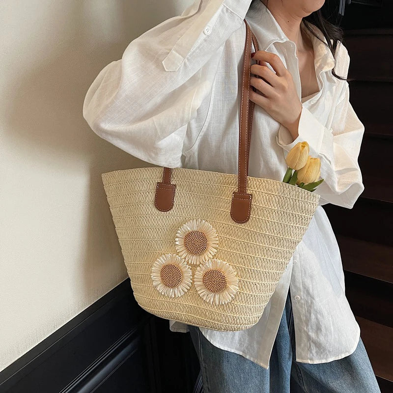 Woven Women Handbag Large Capactity Basket Summer Beach Bag Shopper Tote Ladies Travel Shoulder Underarm Bags