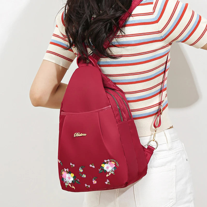 Waterproof Oxford Women Backpack Fashion Casual Embroidery Bag Designer Female Large Capacity Travel Handbag Shopping Knaps