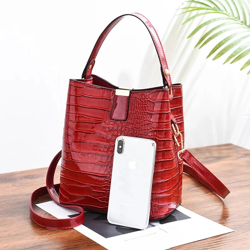 Crocodile Pattern Bucket Shoulder Bag For Women Fashion Brands Female Handbag Large Capacity Lady Crossbody Bag Handbag Purse