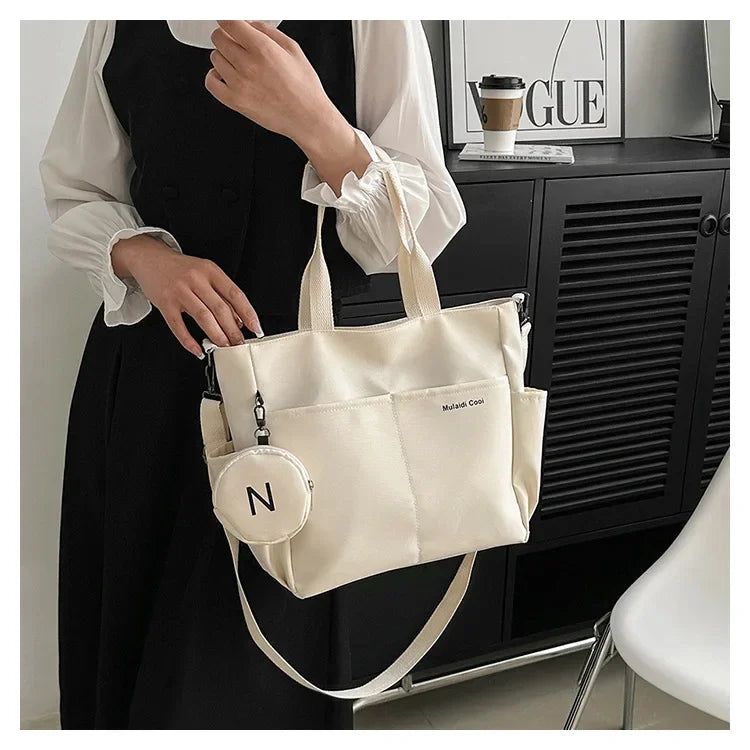 Oxford Design Double Sided Pocket Tote Bag Teen Women Large Capacity Handbag Single Shoulder Crossbody Bag with Round Coin Purse