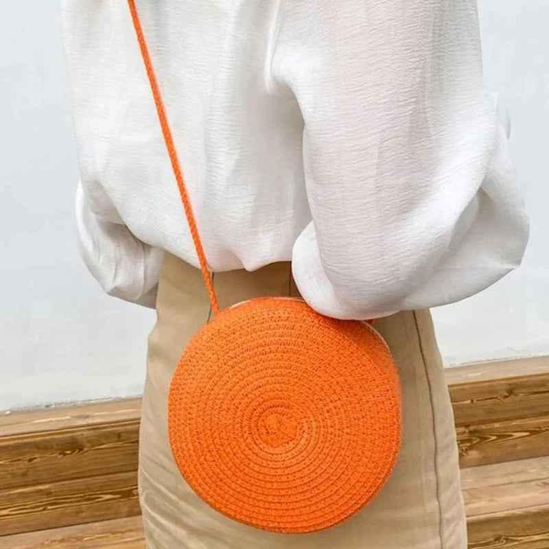 Round Straw Bag Women Woven Beach Crossbody Bag for Ladies Cute Shoulder Rattan Handmade Knitted Candy Color Small Handbag Bolsa