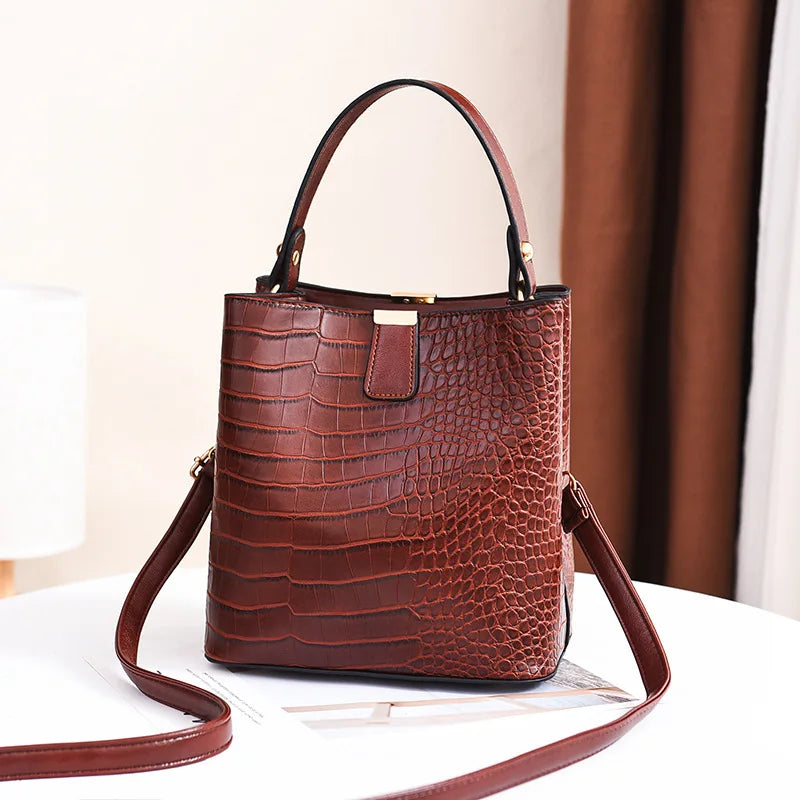 Crocodile Pattern Bucket Shoulder Bag For Women Fashion Brands Female Handbag Large Capacity Lady Crossbody Bag Handbag Purse