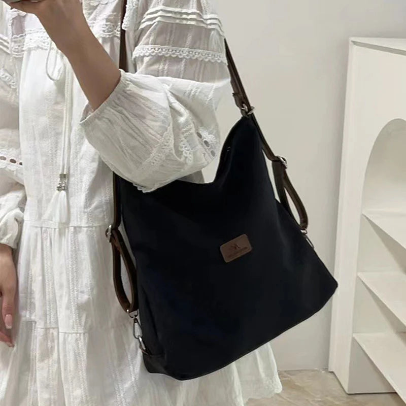 Large Capacity Fashion Canvas Shoulder Bag Women's Leisure Literature and Art Simple Solid Color Crossbody Backpack