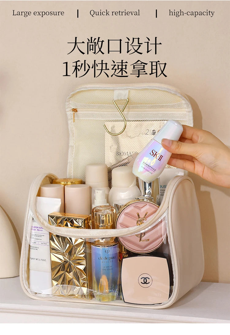 New Hooked Toilet Bag Transparent PVC Makeup Bag Large Capacity Hanging Storage Bag Travel Portable Handbag