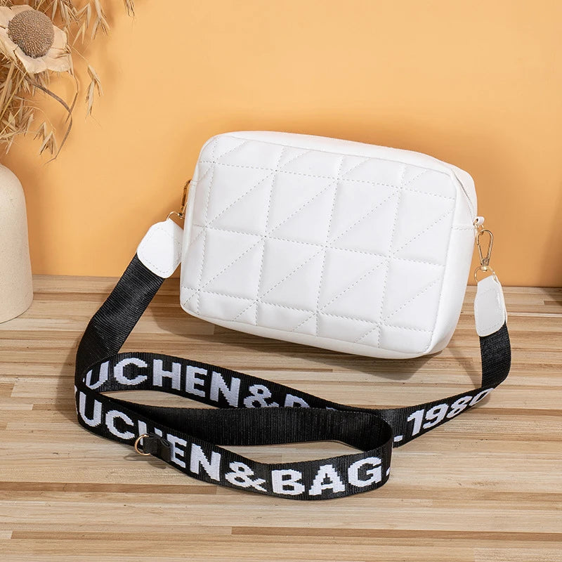 New Solid Color Diamond Plaid Son And Mother Fashion Shoulder Bag Trendy Letter Wide Shoulder Strap Crossbody Small Square Bag