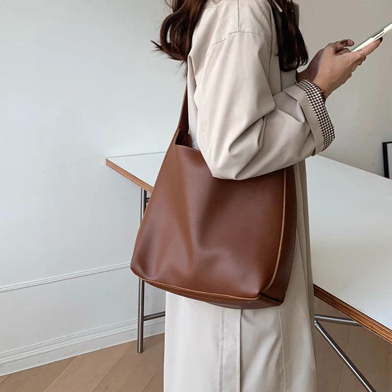 1Pcs All-Match Women Shoulder Bag Solid Fashion Handbag Crossbody Bag Women's Minimalist PU Leather Bag For Work