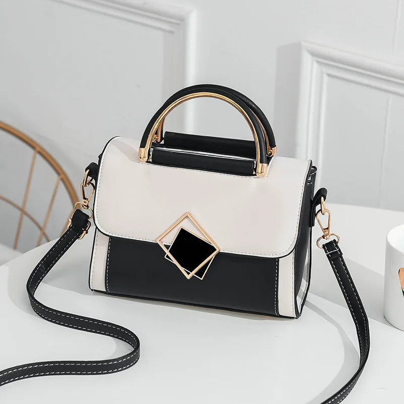 Color blocked women's buckle decorative handbag, women's small crossbody wallet, PU leather flip wallet