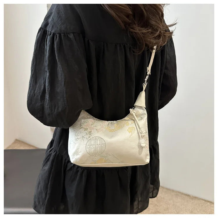 Fashionable Chinese Handbags Fashion Trend Single Shoulder Bag Light Simple Crossbody Bag Random Printed Satin Women's Tote Bag