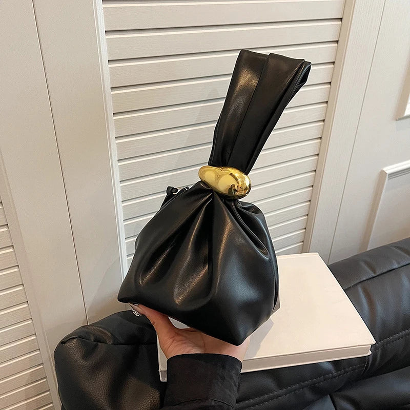 Design Mini PU Leather Dumpling Niche Clutch Bags for Women Fashion Knotted Female Retro Shoulder Bag Wrist Handbags and Purses