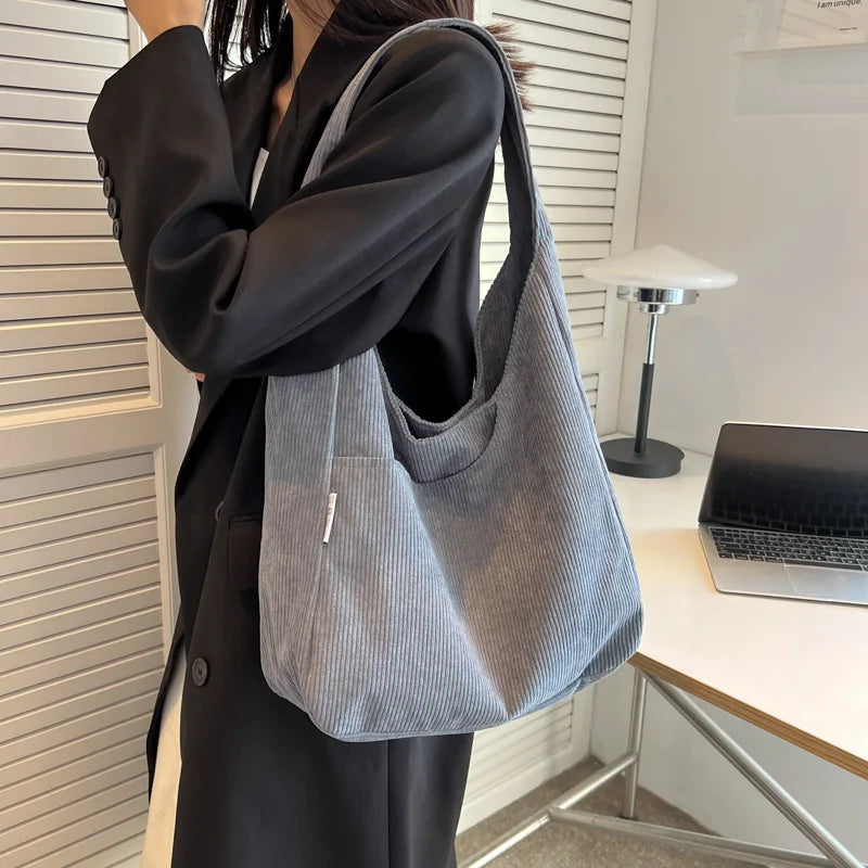 Causal Shoulder Bags for Women Corduroy Reusable Shopping Totes Large Capacity Female Travel Top Handle Handbag Girls Books Pack