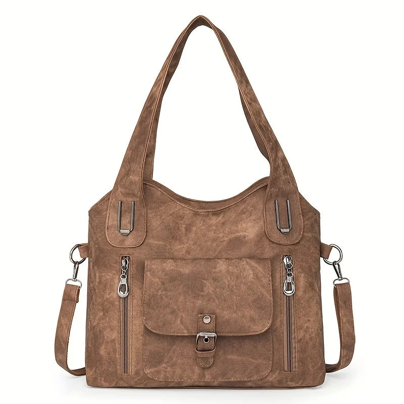 Soft Synthetic Leather Retro Women's Shoulder Tote Bag, Multiple Pockets for Daily Use or Work, Versatile Carry Bag