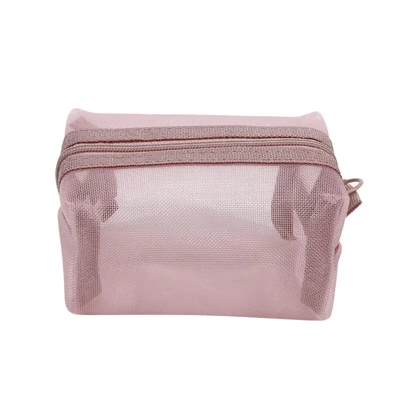 Mini Clear Nylon Mesh Cosmetic Bags Cute Women Small Lipstick Makeup Bags Pouch Data Line Key Earphone Organizer Case