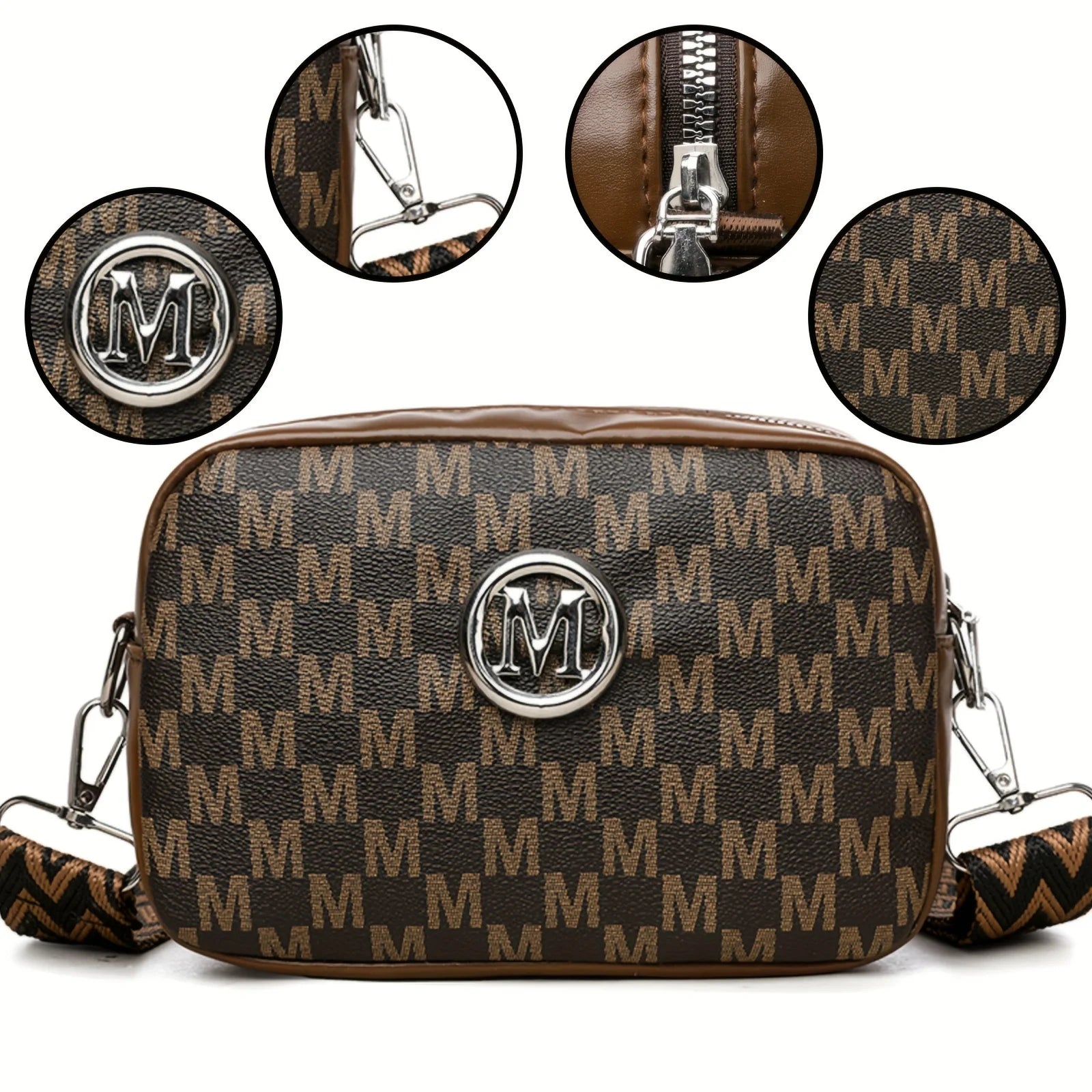 Elegant Women Shoulder Bag, Stylish Pu Leather Messenger Bag Design with 'M' Logo Badge,Phone Coin Purse, Perfect for Daily Use