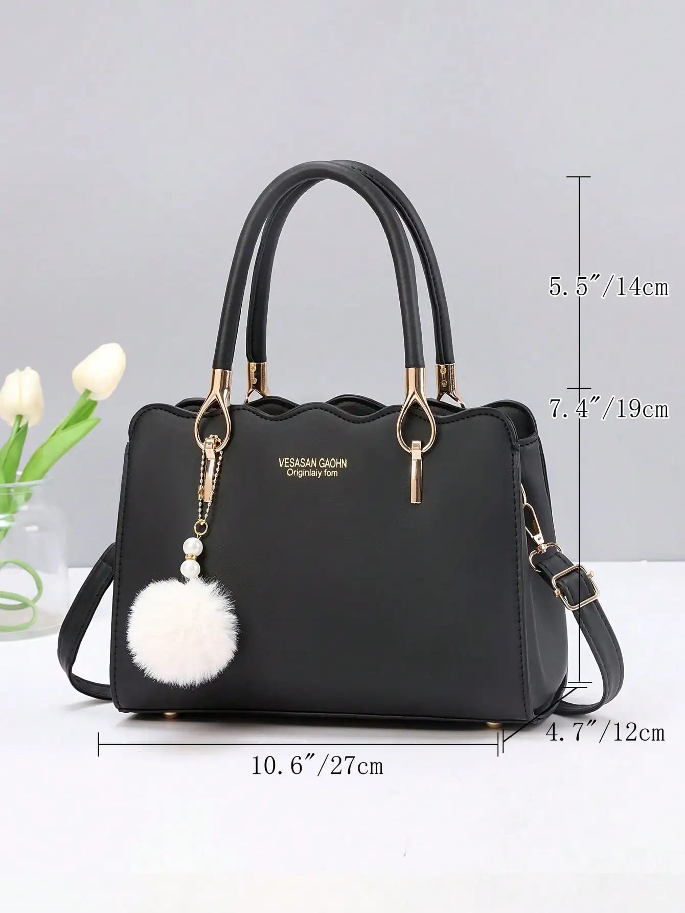 1 women's large capacity handbag, fashionable woolen ball pendant, suitable for work, shopping and other occasions