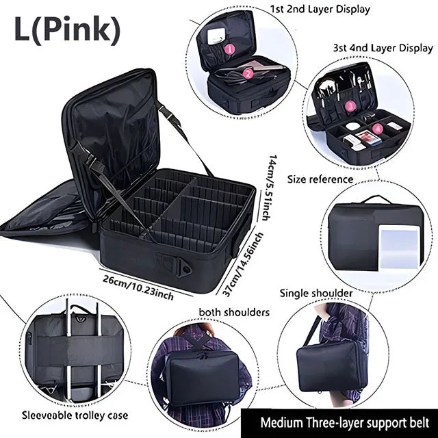 Large Capacity Cosmetic Case Waterproof Manicure Makeup Toolbox,Makeup Bag For Travel New Professional Tattoo Tool Makeup Case
