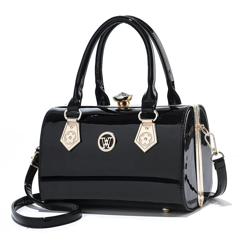 Fashion bright leather handbag large capacity Boston bag women's elegant temperament shoulder messenger bag
