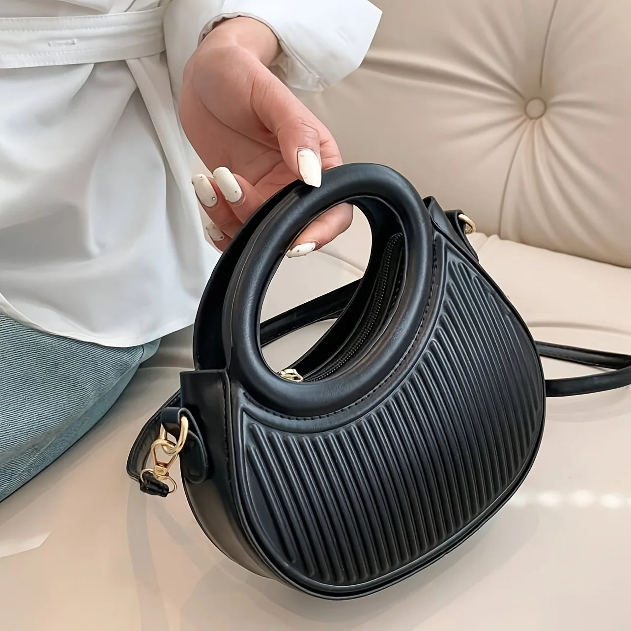 Chic Stripe Design Crossbody Bags for Women Elegant Synthetic Leather Handbag, Purse, Luxury Look Shoulder Bag for Everyday Use