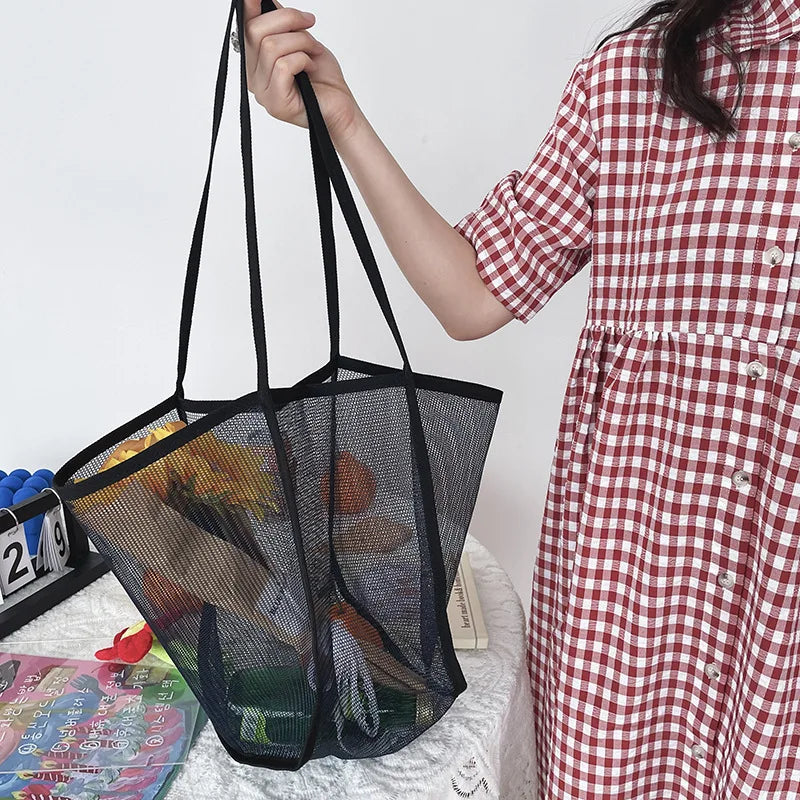 Fashion Large Capacity Handbag Mesh Hollow Out Design Beach Travel Package For Women Single Shoulder Bag Female Shopper Totes