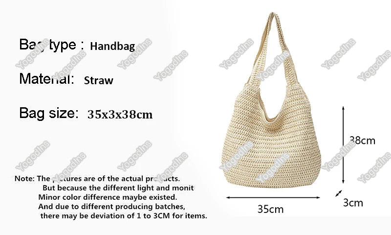 Fashion Straw Women Shoulder Bags Paper Woven Female Handbags Large Capacity Summer Beach Straw Bags Casual Tote Purses