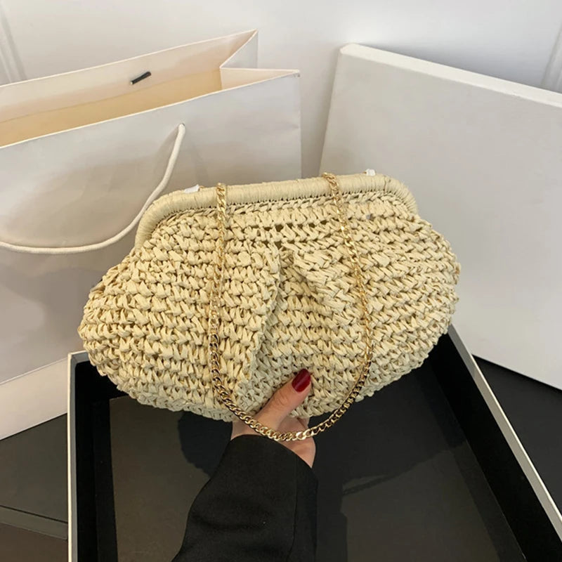 Straw Dumpling Clutch Bag Woven Straw Tote Clutch Purse For Women Summer Beach Bag Wicker Clutch Straw Purses For Women