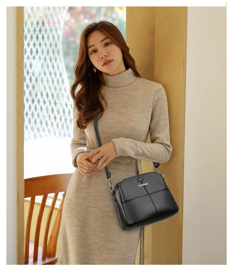 Fashionable Three Interlayer Synthetic Leather Crossbody Bag with Polyester Lining, Stylish Square Single Shoulder Bag for Women